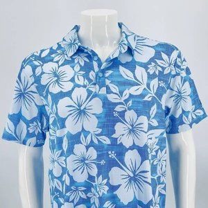 YATTA Golf Polo - Blue Floral - Kahakai Polu
